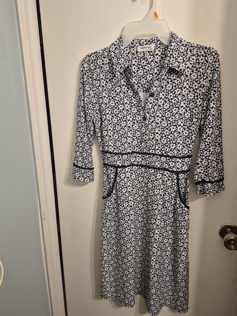 Monteau Navy and White Floral Midi Dress